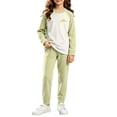 thumbnail image 6 of YUANxueke Girls 2-Piece Fleece Outfit Sets Color Block Long Sleeve Crewneck Top & Cuffed Pant Casual Thermal Loungewear, 6 of 7