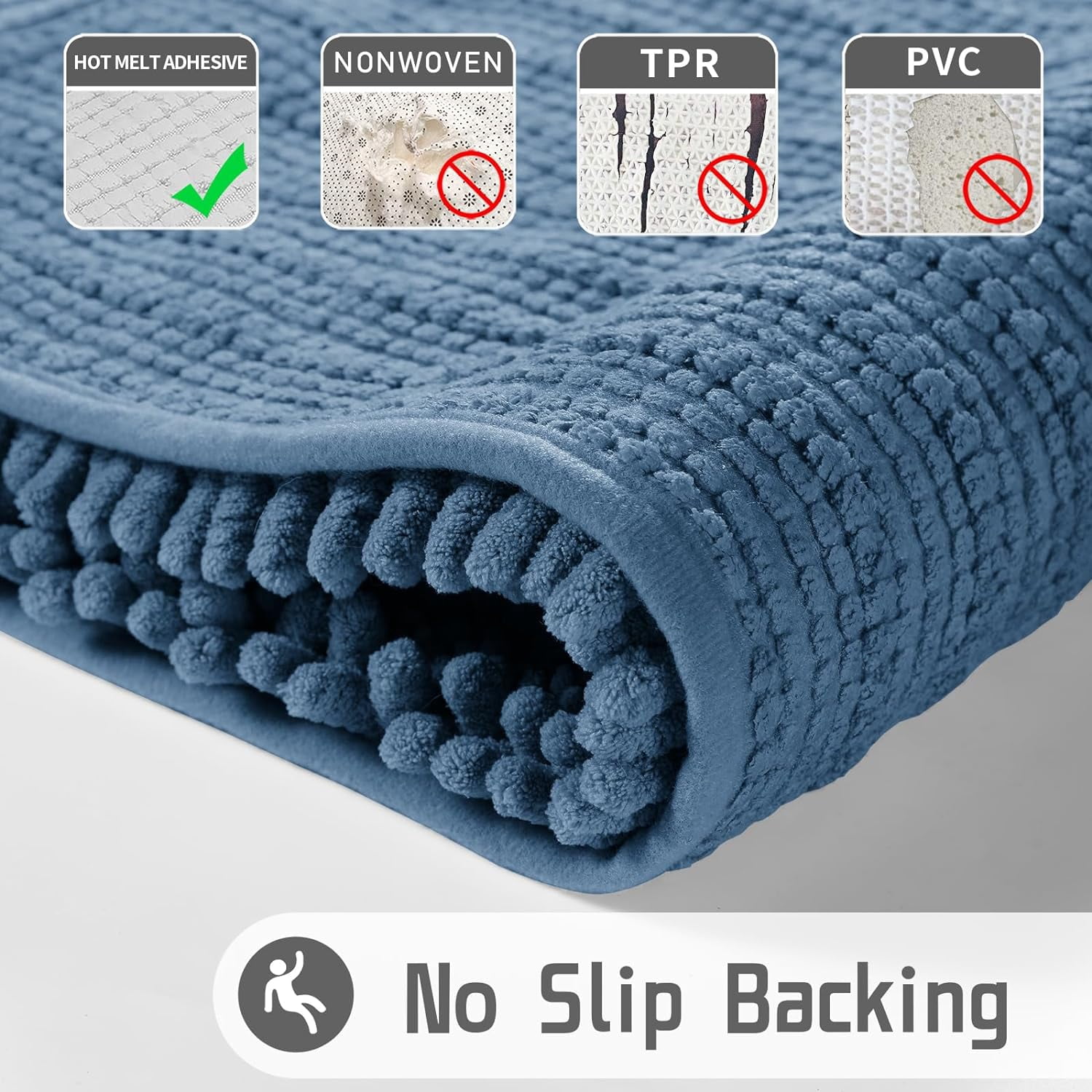 Luxury Bathroom Rug Mat 24x17, Extra Soft & Absorbent Bath Rugs, Non-Slip Plush Shaggy Bath Carpet, Machine Wash Dry, Bath Mats for Bathroom Floor, Tub and Shower, Denim Blue