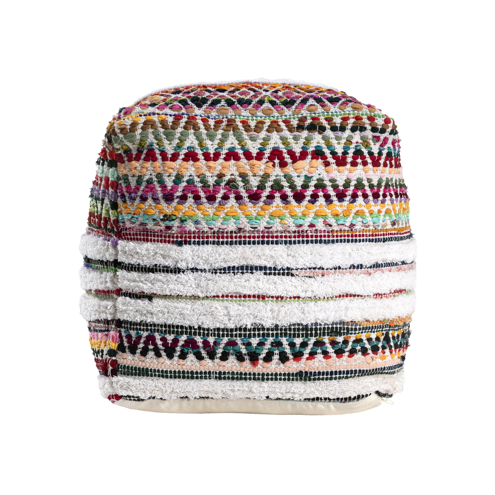 Ox Bay Roma Chindi/White Chevron Striped Medium Square Indoor Pouf Ottoman, 18" H x 18" W