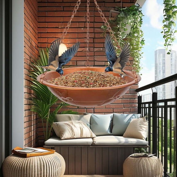 Hanging Metal Hummingbird Feeder, Creative Outdoor Bird Bath Bowl with Chains, Rustic Copper Finish for Garden, Patio, Yard, Multi-Functional Bird Water & Seed Tray