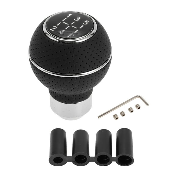 Unique Bargains Round Ball Shift Knob Gear Shifter Knob Aluminum Alloy 5 Speed Manual Transmission Vehicle with 4 Adapter Black Silver Tone 1 Set