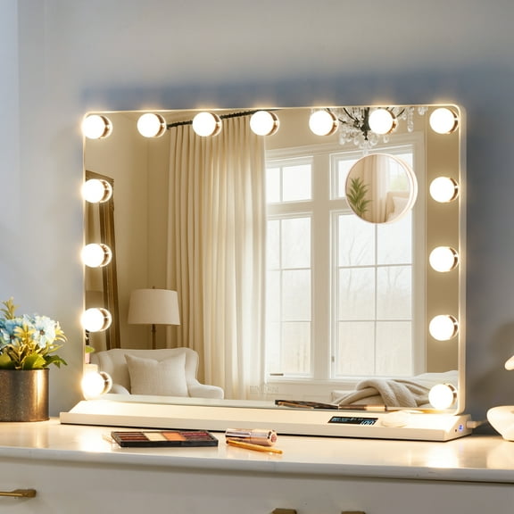 23"x18" Hollywood Mirror with Light - Vanity Mirror with Lights, Makeup Mirror with Lights, 10X Magnification, Adjustable Brightness, Smart Touch, Detachable Tabletop Base