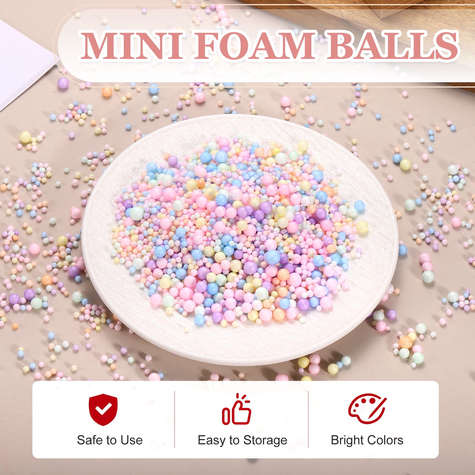 Uxcell 144000Pcs Colorful Foam Beads, 2-3mm Mini Foam Balls Round Polystyrene Beads for DIY Crafts Wedding Party Decorations Vase Pillow Gift Box Filling