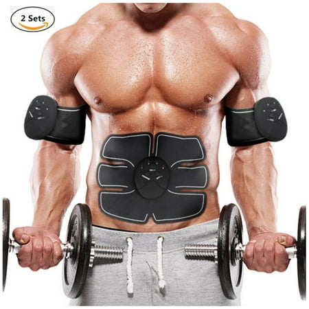 HURRISE 2 Sets Wireless Intelligent EMS Muscle Training Ultimate Abs Stimulator Abdominal Muscle Toning Abs Stimulating Belt Body Shaper Massager for Men Women Home Gym