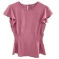 thumbnail image 4 of MIXUE Women Blouses Summer Solid Color Round Neck Short Sleeve Pleated Elegant Womens Tops Activewear,Pink,L, 4 of 5