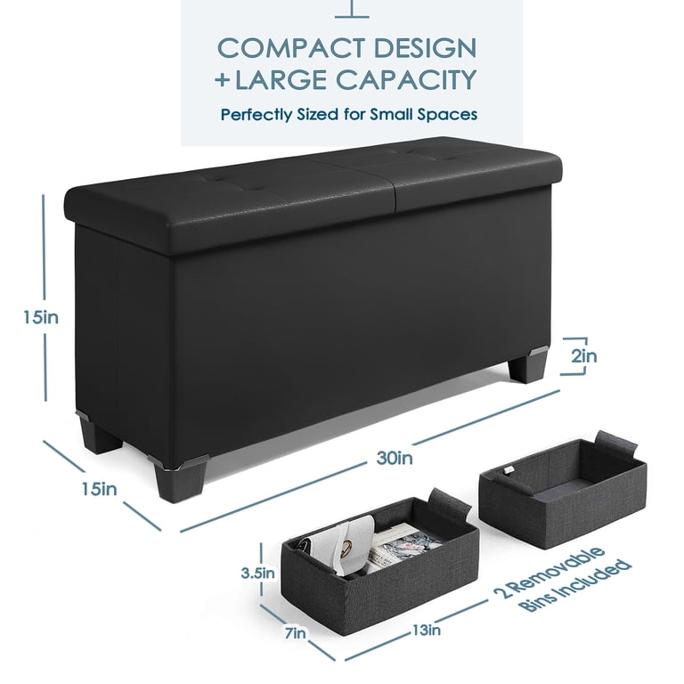 Hearth & Harbor 30-Inch Storage Ottoman Bench, Tufted Black photo 2