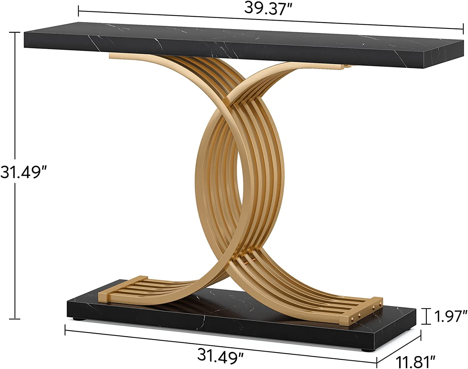 Tribesigns 55 Inch Gold Console Table – Faux Marble Top, Geometric Metal Frame, Entryway Sofa Table