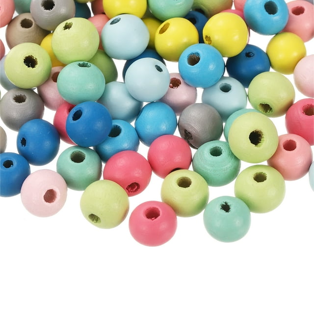 Uxcell 200Pack 6mm Perlas de Madera Natural de Colores, Perlas Espaciadoras de Madera Redondas de Gran Agujero (Color Variado)