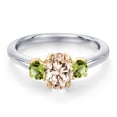 thumbnail image 3 of Gem Stone King 10K Two Tone Gold Peach Morganite and Green Peridot Engagement Ring for Women | 1.06 Cttw | Oval 7X5MM | Gemstone October Birthstone | Size 8, 3 of 6