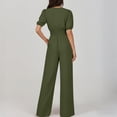 thumbnail image 7 of Staron Women's Casual Short Sleeve Jumpsuit Button V-Neck Wide Leg Romper Pants with Pockets Solid Color Comfy Relaxed Summer, Army Green XXL, 7 of 7