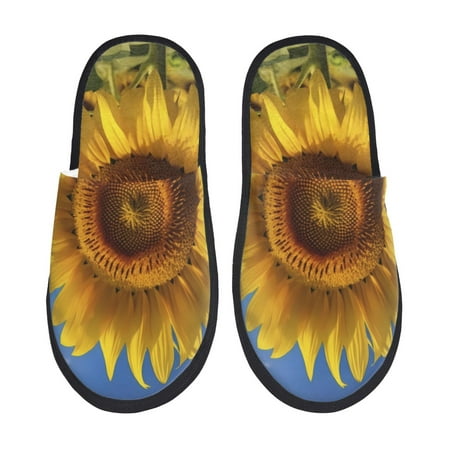 Balery Sky Golden Sunflower Field A Slient Indoor Furry Fleece Comfort House Shoes Soft Non-Slip Home Shoes Cotton slippers House Slippers-- Large