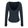 thumbnail image 4 of Aloohaidyvio Womens Long Sleeve Crewneck T-Shirt Basic Solid Slim Fit Cotton Tops Dark Gray M, 4 of 6