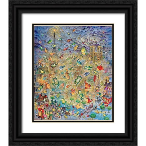 Bell, Bill 12x14 Black Ornate Wood Framed with Double Matting Museum Art Print Titled - Frogs and Fishes
