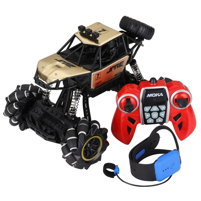 Rc Car Remote Control Monster Truck 2.4Ghz 4wd Off Road Rock Crawler Vehicle 1 16 Rechargeable Electric Toy for Kids Black Gold