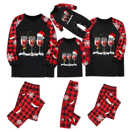 

LEEy-world Christmas Gifts For Mom Matching Family Pajamas Sets Christmas PJ s Letter Print Top and Plaid Pants Jammies Sleepwear