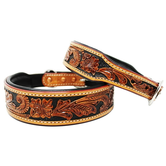 XSmall 9''- 13'' Hand Tooled Dog Puppy Collar Cow Leather Challenger Made USA 6022