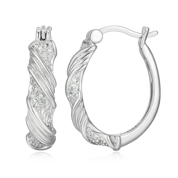 Forever Facets Diamond Accent Swirl Hoop Earrings in Two-Tone Rhodium over Bronze, Adult Female