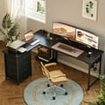 thumbnail image 2 of Casacomoda L Shaped Computer Desk with Charging Station , 61 inch PC Table Study Desk 4 Tier Drawers, Modern Simple Style Laptop Desk for Bedroom, Black, 2 of 6