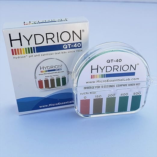 Hydrion QT-40 Quaternary QUAT 4 Chain Sanitizer Test Tape 15 feet Roll - Color Chart 0-500 ppm Range