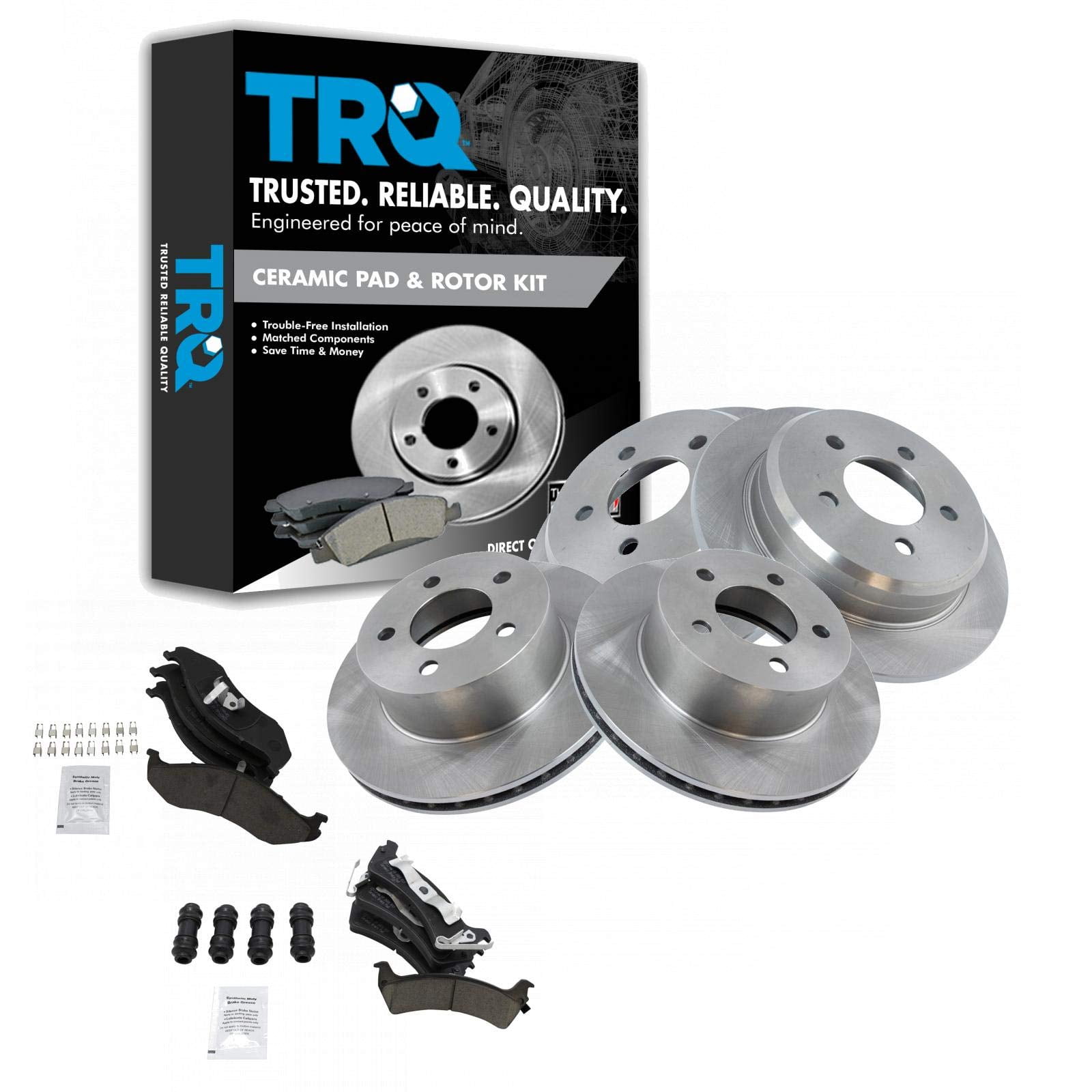 TRQ Front & Rear Ceramic Brake Pads 4 Rotors Kit for Jeep Grand