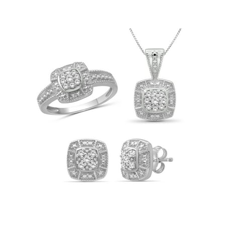 Diamond Estate Jewelry Set - JewelersClub 1/3 Carat T.W. White Diamond Sterling Silver 3 Piece Square Jewelry Set