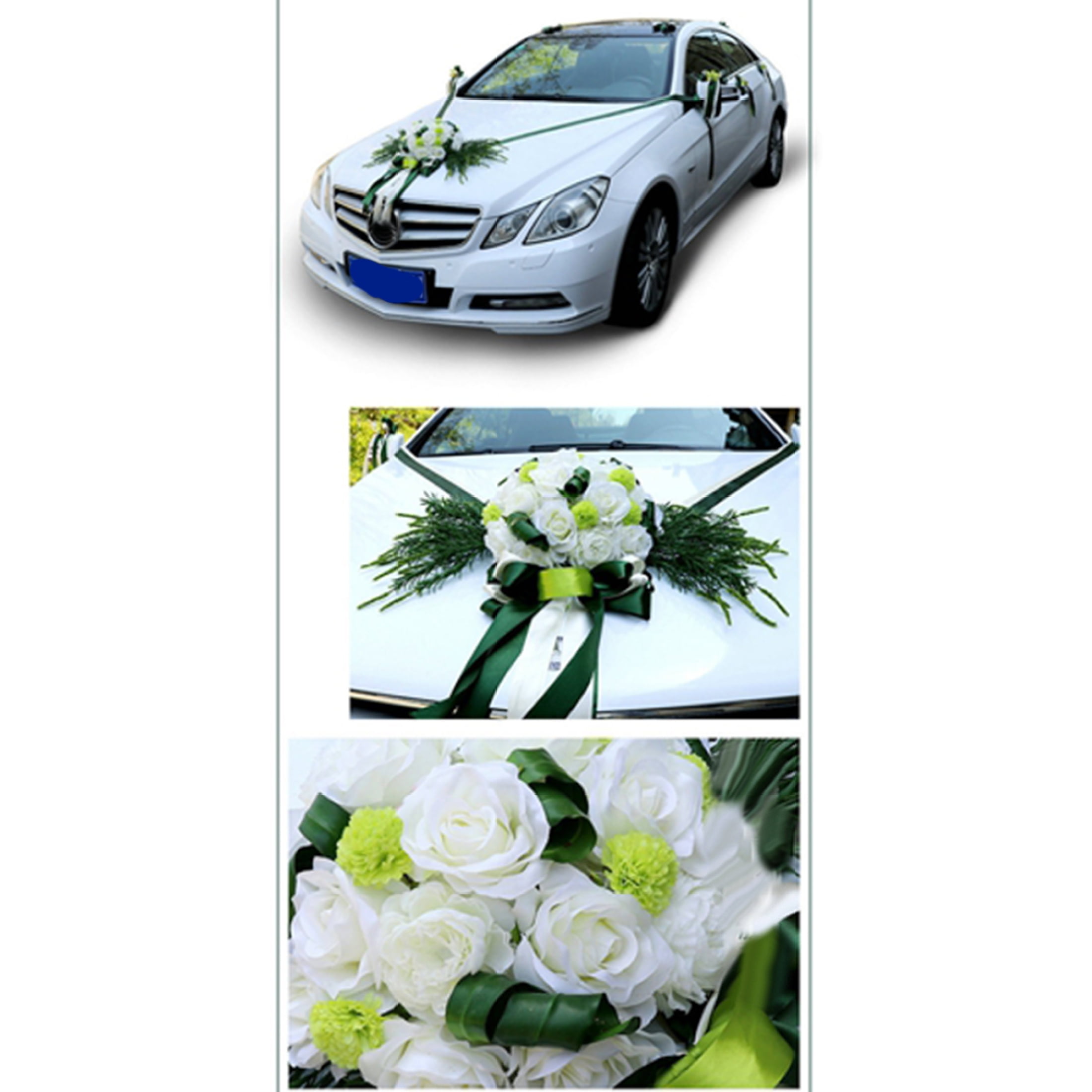 ikasus Wedding Car Flower Decoration,Artificial Rose Flower Wedding Car  Decoration Flowers Garland Ribbon Bows Floral Photo Props for Wedding Car