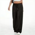 thumbnail image 2 of Women's Wool Wide-Leg Sweatpants with Internal Drawstring High Waist - Winter Warm Straight-Cut Sports Pants with Pockets for Comfortable Athletic and Casual Wear,Black,S, 2 of 4