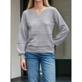 thumbnail image 2 of Women Knit Sweaters Fall V Neck Long Sleeve Pullover Casual Loose Sweater Grey XL, 2 of 4