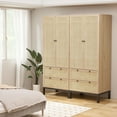 thumbnail image 6 of Brafabhome Boho Rattan Armoire Storage Cabinet with 2 Doors, 74" Tall Expandable Armoire Wardrobe Closet with 2 Hanging Rods and Drawers for Adult, 6 of 9