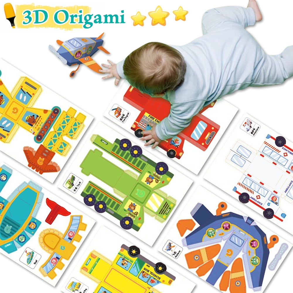 AMERTEER Colorful Origami Paper Kit ,3D Paper Model DIY Folding Paper Model for Crafts Toddler Crafts Art Toys for Parent-Child Game, School Handmade Lessons, for Boys Girls