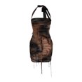 thumbnail image 4 of Vestido con borlas y cuello halter Vestido sin mangas ajustado y rasgado para mujer Ropa de calle Kuymtek Marrón T M para Mujer, 4 of 9