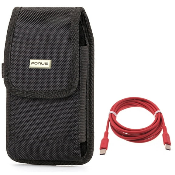 Case Belt Clip w Red 6ft Long Cable for Samsung Galaxy S22 Ultra,S21,S21 Ultra,S21 S20 Ultra,S20 Plus,Ultra Fan Edition,Fan FE 5G - Rugged Holster Canvas, USB-C to Type-C PD Fast Charger Cord