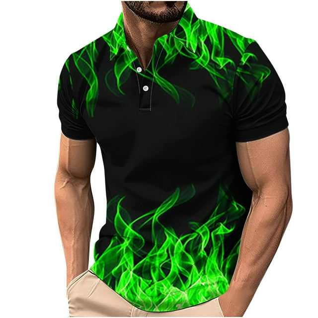 Birdeem Shirts for Men Mens Casual Gradient Short Sleeved Lapel Button Up T-Shirt Top