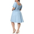 thumbnail image 3 of Agnes Orinda Women's Plus Size Neck Self Tie Front Puff Sleeve Elastic Dresses, 3 of 5
