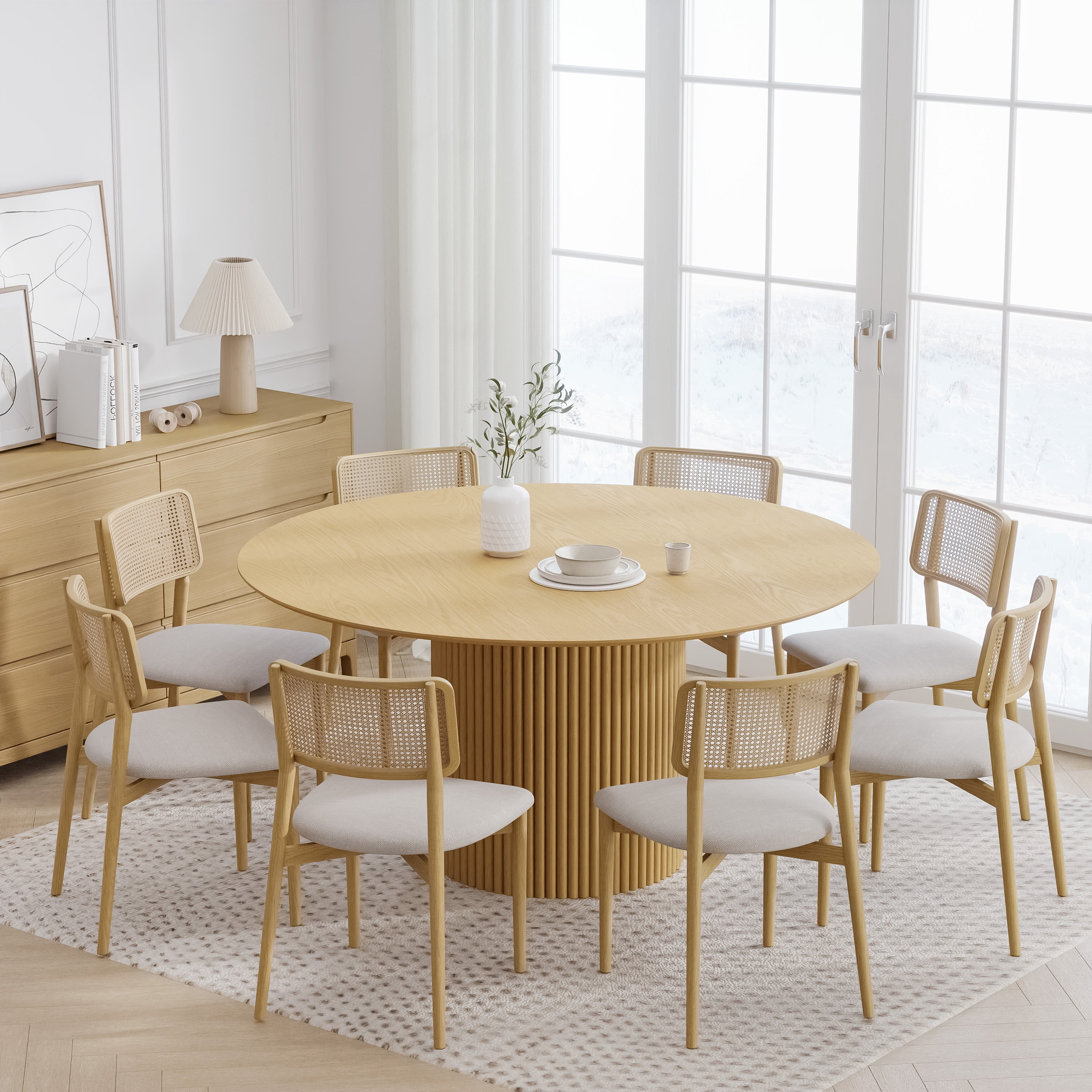 60 in. Soild Wood Natural Oak Dining Table Round Kitchen Table
