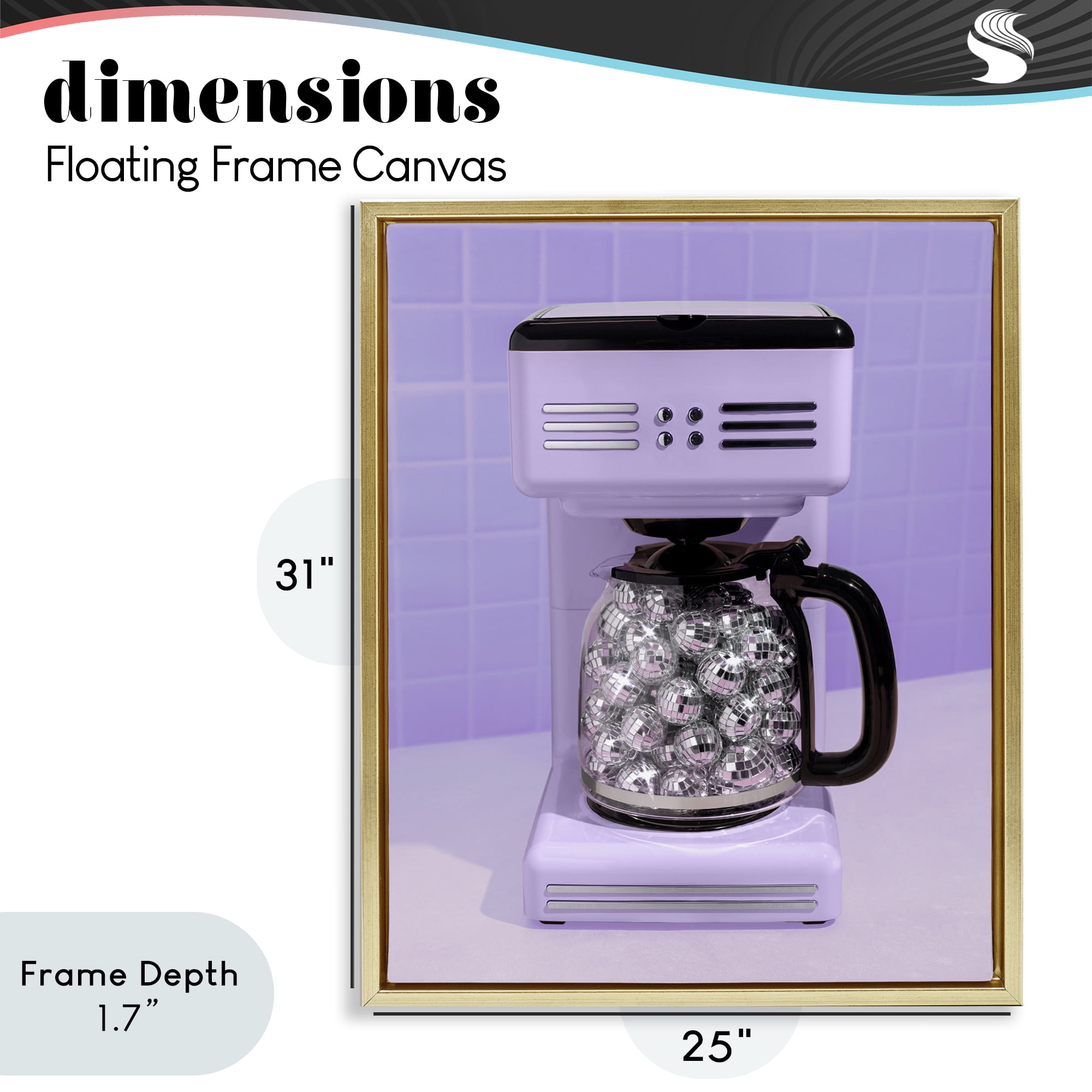 Stupell Industries Disco Coffee Maker over Purple Gold Framed Floater Canvas Wall Art, design by LISH Creative