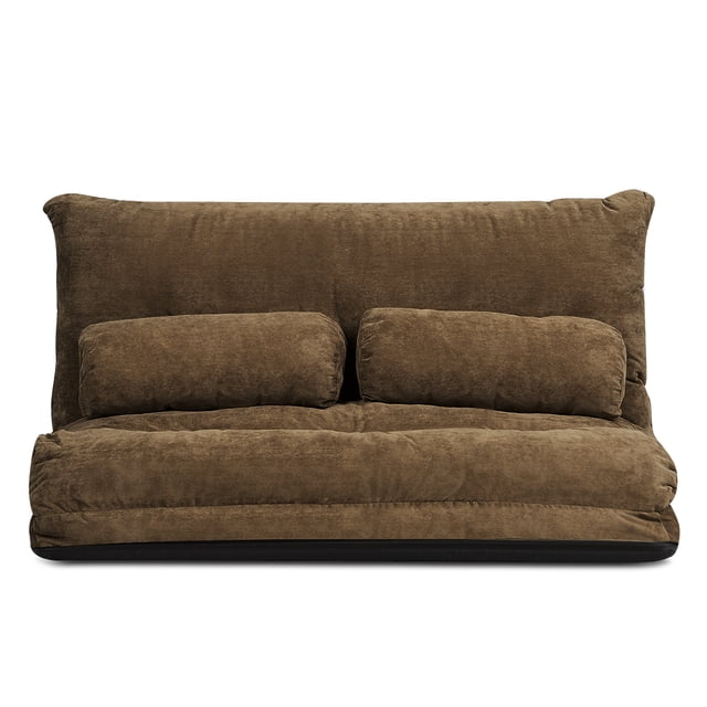 Gymax Floor Sofa Bed 6-Position Adjustable Sleeper Lounge Couch with 2 Pillows Coffee