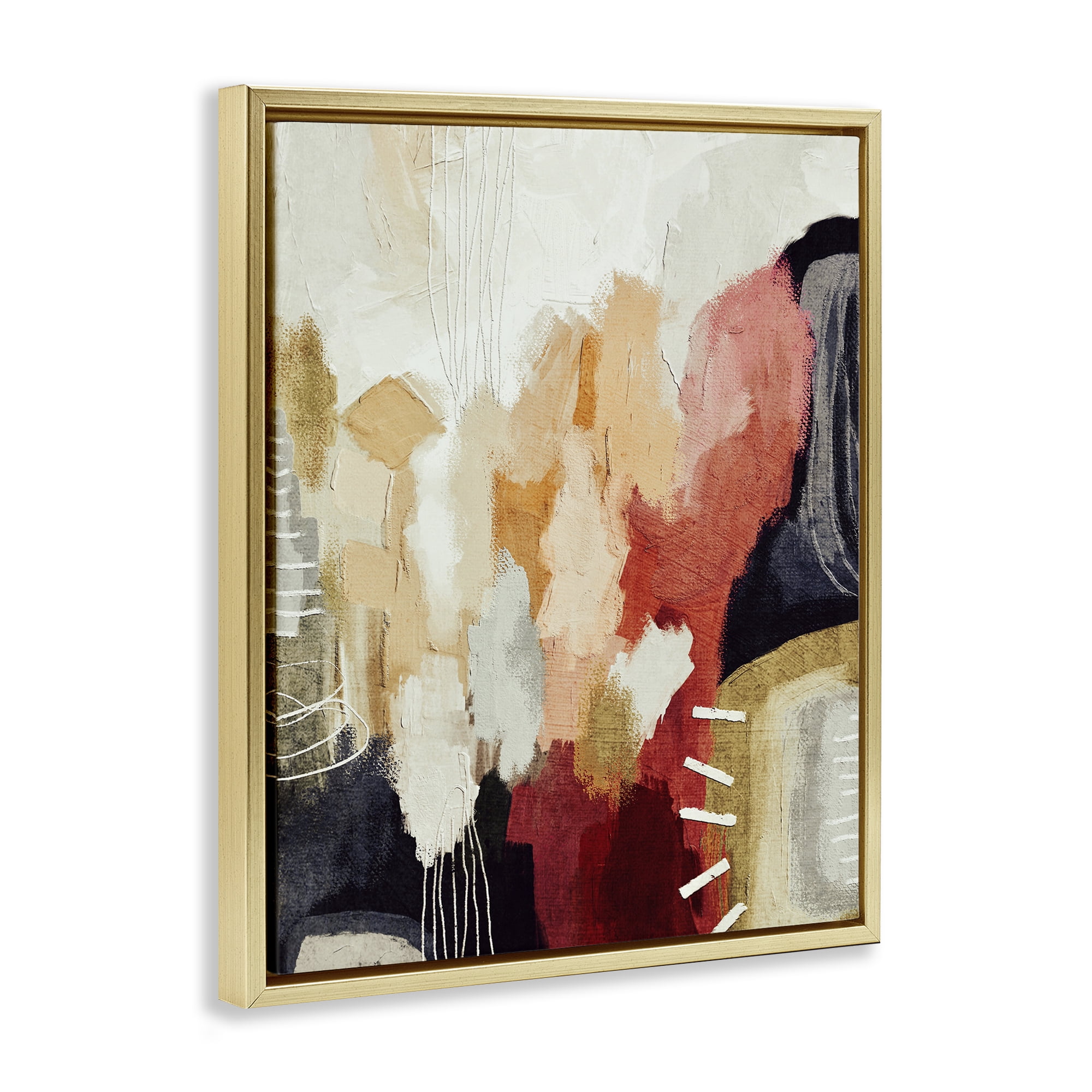 Stupell Industries Abstract Tan Southwestern Abstract Painting Gold Floater Framed Canvas Art Print Wall Art, 25 x 31