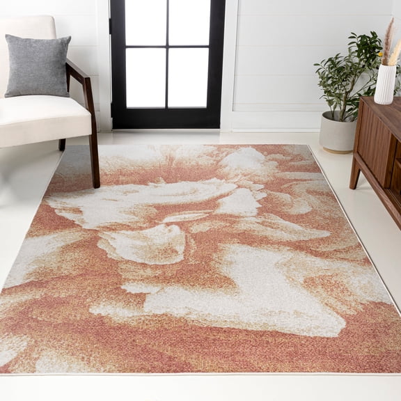 JONATHAN Y CONTEMPORARY POP 3 x 5 Area Rug, Petalo Abstract Two-Tone - Orange/Cream, CTP200D-3