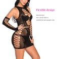 thumbnail image 3 of Mujer Malla Encantadora Mini Vestido de Encaje Delgado Bodycon Ropa de Dormir con Guantes, Negro AweSitey XX000051-05, 3 of 7
