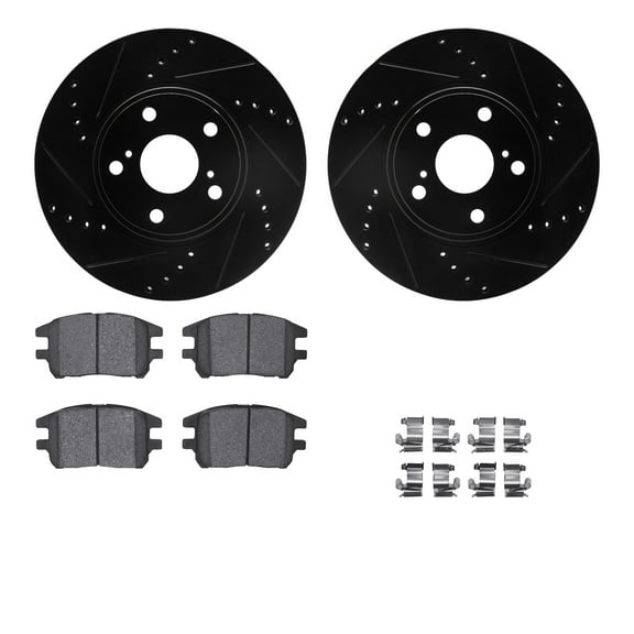 Dynamic Friction Company Front Brake Rotors-Drilled and Slotted-Black with 5000 Advanced Brake Pads includes Hardware 8512-76143