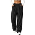 thumbnail image 2 of Zynoxe Womens Corduroy Pants Fall Warm Comfortable Elastic Waist Wide Leg Pants Casual Straight Relaxed Plus Size Sweatpants with Pockets Black L, 2 of 7