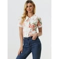 thumbnail image 2 of Blusa de manga corta floral bordada con encaje y cuello Peter Pan para mujer Blanco Rosa XS, 2 of 5