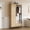 Natural Brown, variant on Modern Armoire Wardrobe Closet, Wood & Metal Frame, Bottom Drawer & Hanging Rod, For Small Spaces