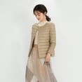 thumbnail image 4 of Otoño e Invierno, chaqueta de plumón forrada de manga larga con cuello redondo y cuello redondo de Color sólido claro para mujer, chaqueta de plumón de talla grande 90, 4 of 5