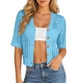 thumbnail image 3 of Sewkxo Short Sleeve Summer Cardigan Sweaters for Women 2026 Lightweight Shrug Crochet Beach Cover Ups,Light Blue XS, 3 of 8