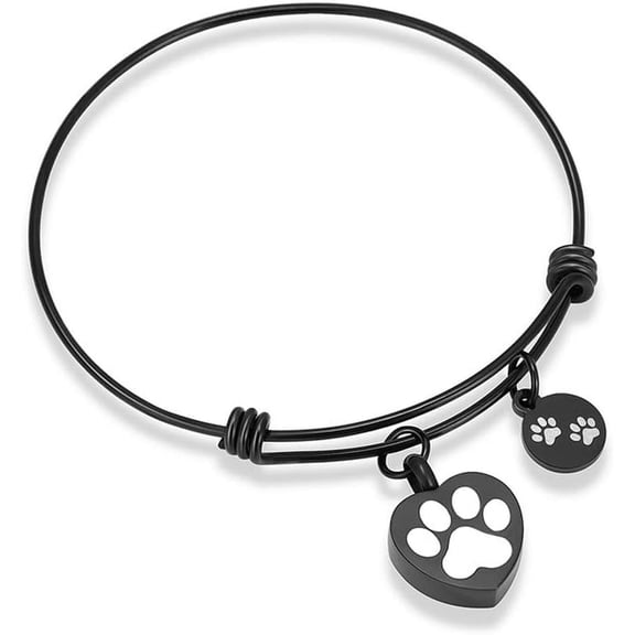 Alway in my heart expandable cuffCremation Bracelet for Ashes Dog Cat Paw Prints Pet Memorial Urn Jewelry (Silver)