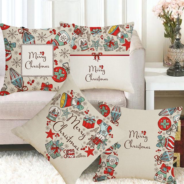 4 Piezas Funda de Almohada de Navidad Cubiertas de Almohada Cuadrada Cubiertas de Amortiguador Papá Noel Impreso Decoración Del año de nuevo YX1014-13 BLESIY Manta y funda de almohada