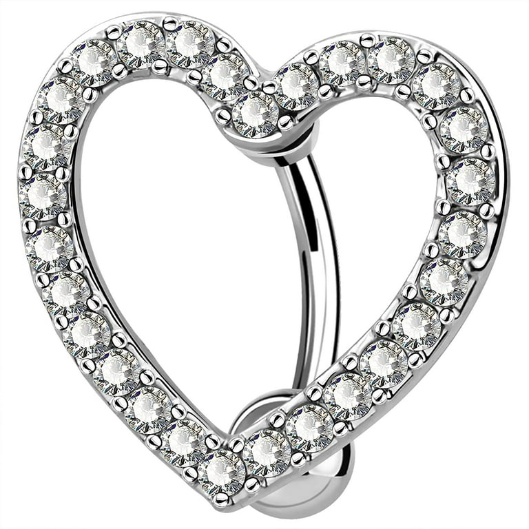 OUFER Heart Belly Button Rings Pave CZ Crystal Top Down Belly