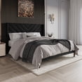 thumbnail image 6 of Castle Place Modern Glam Velvet Upholstered Wingback King Bed, Black, 6 of 11